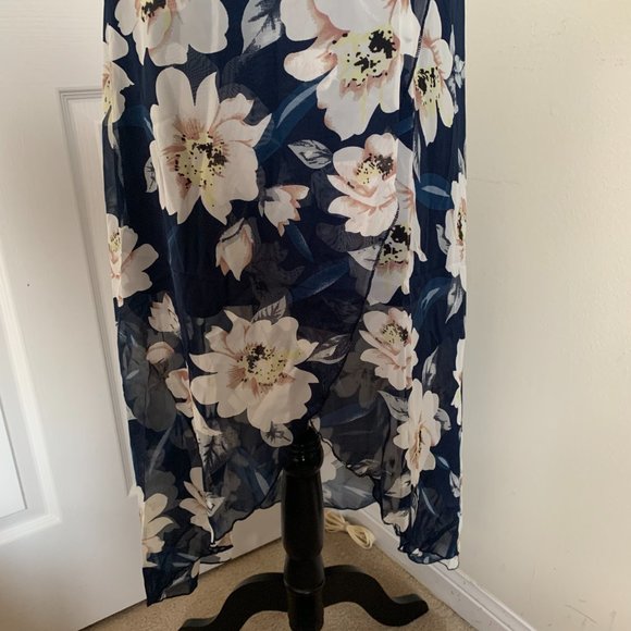 Lace Floral Print Tulip Hem Chiffon Dress - Picture 9 of 12